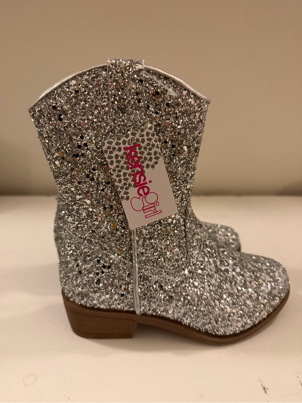 Kensie Girl Glitter Silver Kids Western Boots